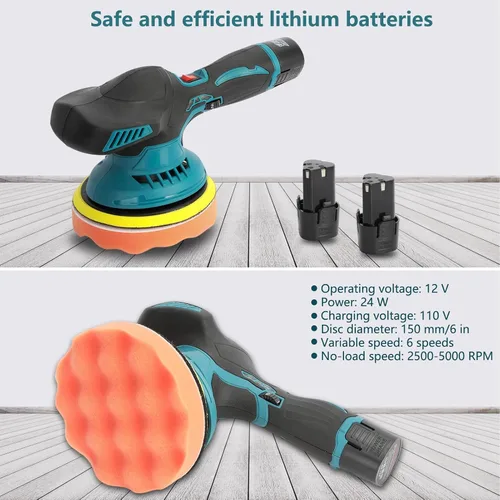 Vista 6 de Pulidora inalámbrica para automóvil, kit de pulidores y pulidores portátiles de automóvil de 6 pulgadas con 2 baterías de 2.0 Ah, pulidora de 6
