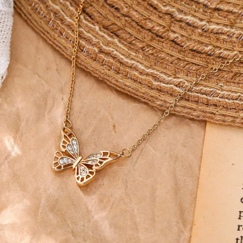 Vista 4 de Collar chapado en oro de 14 quilates con circonita cúbica para novia, collar de animales para mujeres y niñas (serpiente, tigre, oso, mariposa)