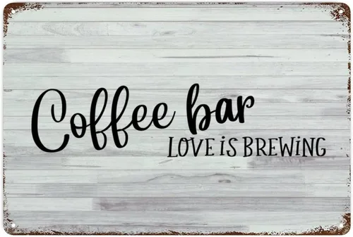 Vista 12 de LUIJORGY Letrero de metal con letras familiares con frases de café Love Is Brewing de grano de madera motivacional, envejecido, elegante