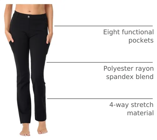 Vista 4 de HDE Pantalones de vestir de yoga para mujer de pierna recta tipo pull-on con 8 bolsillos Negro