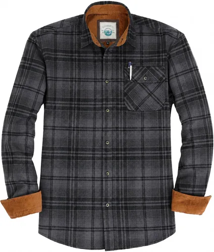 Vista 17 de Gioberti - Camisa a cuadros de franela cepillada de 100% algodón para hombre con contraste de pana Carbón vegetal
