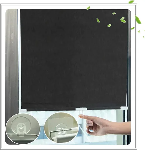 Vista 5 de Cortina opaca temporal, persiana enrollable con ventosas, cortina retráctil para sombrilla, ajustable sin perforaciones, pantalla de ventana Negro