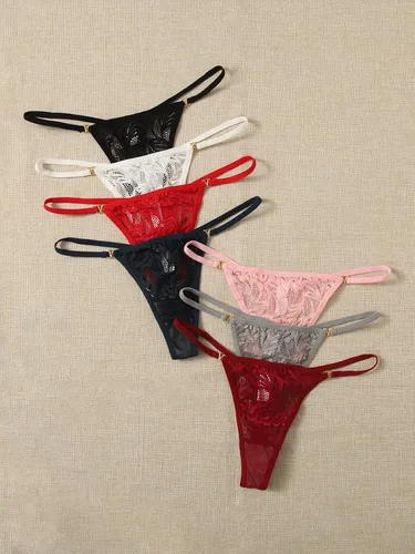 Vista 2 de GORGLITTER Paquete de 7 tangas de encaje en V para mujer
