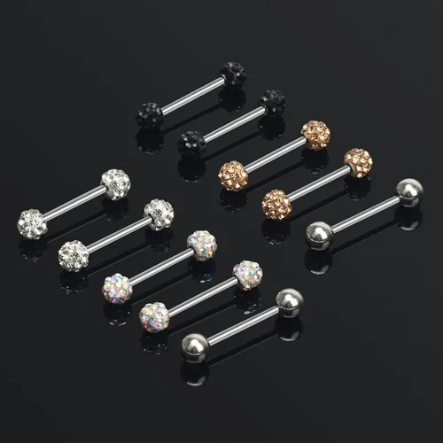 Vista 6 de CrazyPiercing 10 anillos de lengua CZ 16G con barra de acero inoxidable recta 0551in de longitud