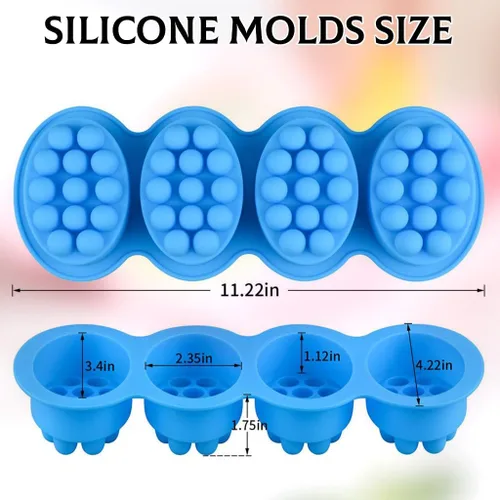 Vista 4 de SJ - 2 moldes de silicona para jabón en barra de masaje para hacer jabones, hechos a mano, antiadherentes y sin BPA (azul y verde menta)