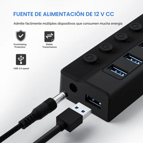 Vista 5 de ONFINIO Hub USB 3.0, concentrador divisor USB de 10 puertos Azul claro