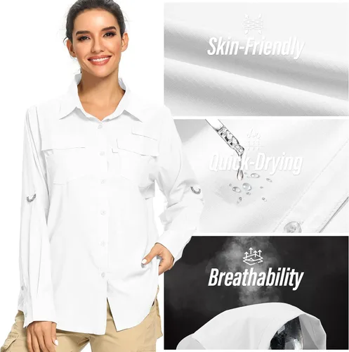 Vista 4 de Camisa de protección solar UPF 50 para mujer camisa de manga larga para pesca senderismo secado rápido transpirable