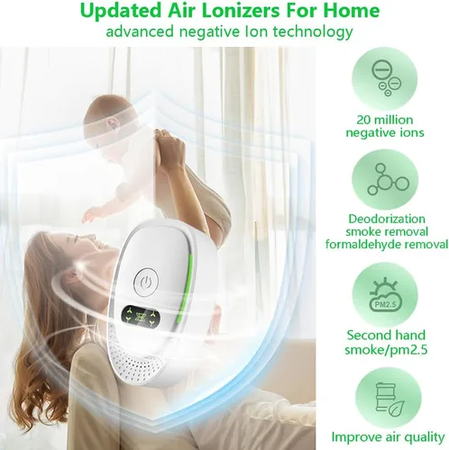 Vista 3 de Purificador de aire enchufable para el hogar, portátil con tecnología de iones negativos, funcionamiento silencioso para dormitorio, oficina