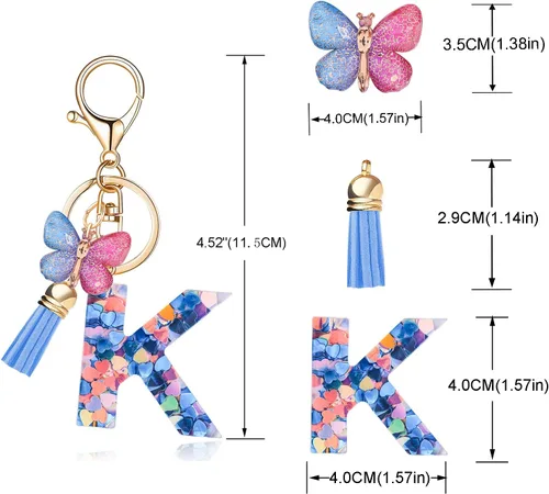 Vista 3 de Llavero de letra inicial del alfabeto de moda, borla y mariposa, llavero para bolso, bolsos de mano para mujeres y niñas