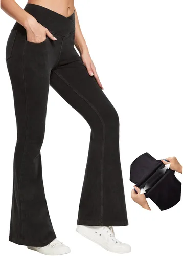 Vista 7 de IUGA Jeans de Cintura Alta Acampanados para Mujeres, Jeans Elásticos Acampanados Pull On de Pierna Ancha, Pantalones Leggings Acampanados con Cruz
