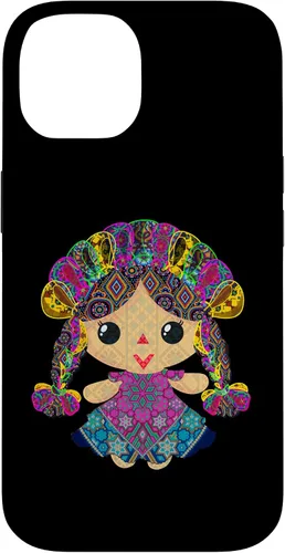 Vista 4 de iPhone 15 muñeca mexicana, maria, mazahua arte huichol, lele, caso