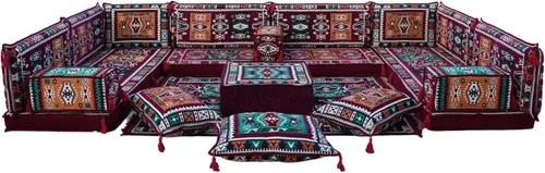 Vista 5 de arabicsofa Juego de asientos de sofá árabe granate en forma de U - Sofá modular bajo para sala de estar