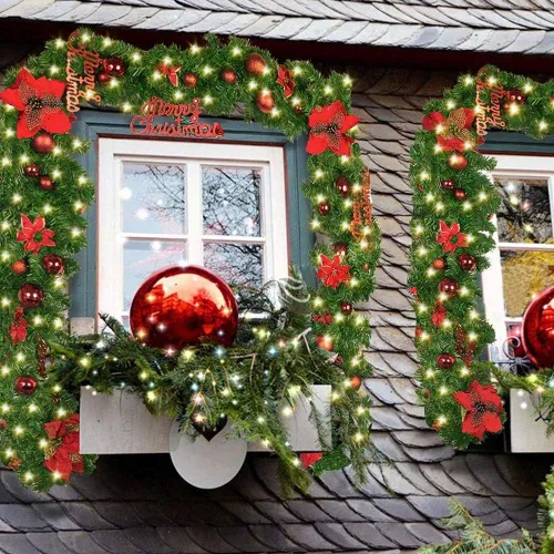 Vista 4 de Guirnalda de Navidad – Flores artificiales de ratán de Navidad de 8.8 pies, plantas de vid para interiores y exteriores, puerta de jardín