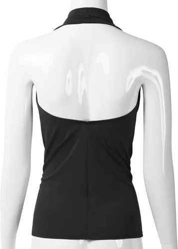 Vista 3 de EIMIN Camiseta sin mangas casual con cuello halter drapeado frontal sexy sin espalda (S-3XL), ett006_rojo