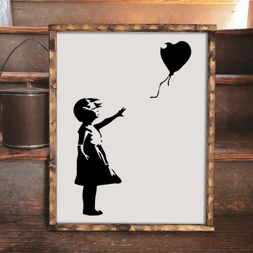 Vista 5 de Banksy Balloon Girl - Lienzo artístico, plantilla de graffiti