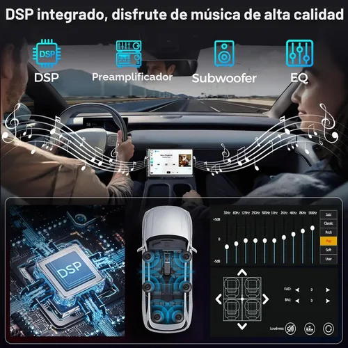 Vista 6 de Estéreo de auto de doble DIN de 7 pulgadas, Apple Carplay inalámbrico y Android Auto, pantalla táctil HD, Bluetooth, 240W, SWC, salida de subwoofer