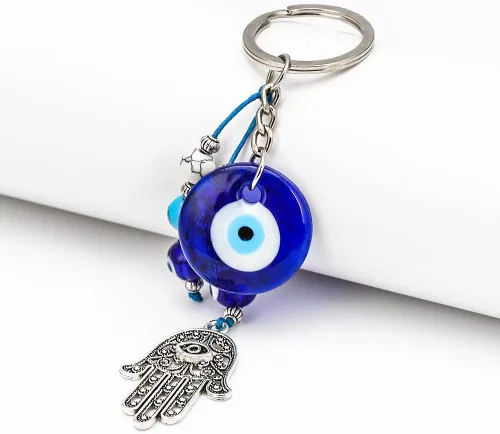 Vista 2 de Turkish Evil Eye Keychain Handmade Alloy Keyring Good Luck Pendant Charms Home Decor Accessory