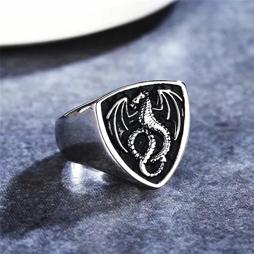Vista 3 de LAIMIUMIU33 Anillo de dragón para hombre, estilo vikingo de fuego, estilo amuleto de motociclista, nórdico, étnico, 316, de acero inoxidable, anillo