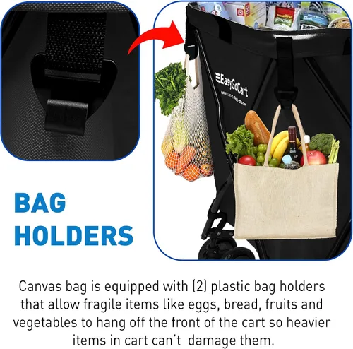 Vista 5 de EasyGo - Carrito de compras de comestibles, cesta de lavandería con ruedas, bolsa de lona extraíble, ruedas Versa y frenos traseros, fácil