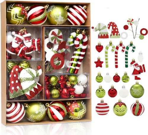 Vista 13 de MOJUN 50 adornos de bolas de Navidad para árbol de Navidad, bolas pequeñas de Navidad de plástico inastillables, juego de adornos de bolas colgantes