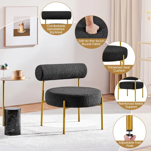Vista 6 de Yaheetech Silla de tocador moderna acolchada con patas doradas para dormitorio, sala de maquillaje, oficina en casa, negro
