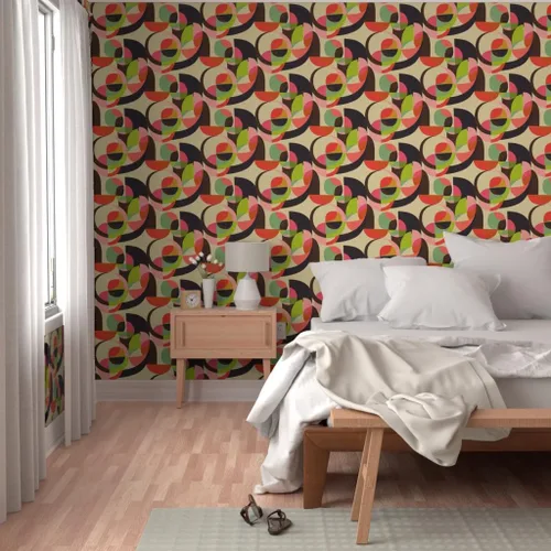 Vista 5 de Spoonflower Mid Century Modern Peel and Stick Removable Wallpaper Roll 24" x 144" Retro Nostalgic Earth Tones Geometric Self-adhesive