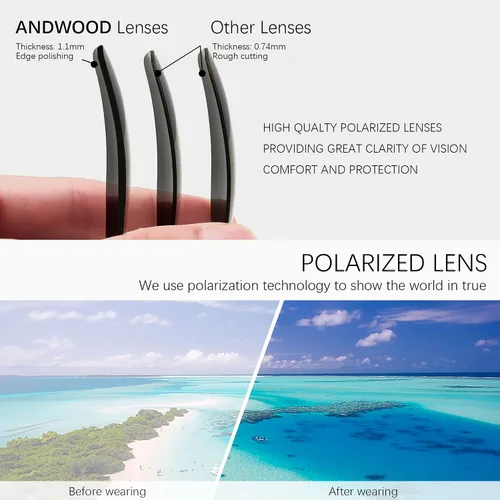 Vista 3 de ANDWOOD Gafas de sol polarizadas cuadradas para hombres y mujeres, protección UV, de gran tamaño, parte superior plana, grandes sombras a la moda