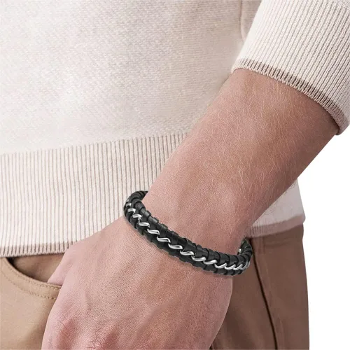 Vista 4 de Magna Steel Pulsera trenzada de cuero genuino para hombre con cierre magnético
