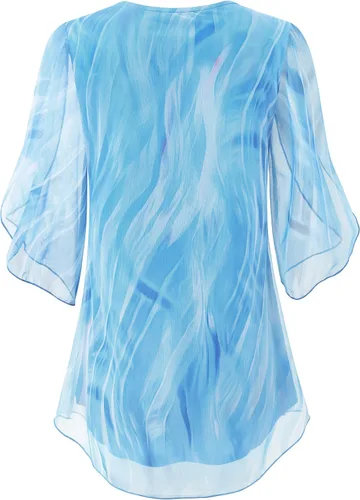 Vista 2 de SeSe Code - Blusa de malla para mujer con volantes y manga 34 holgada y elástica