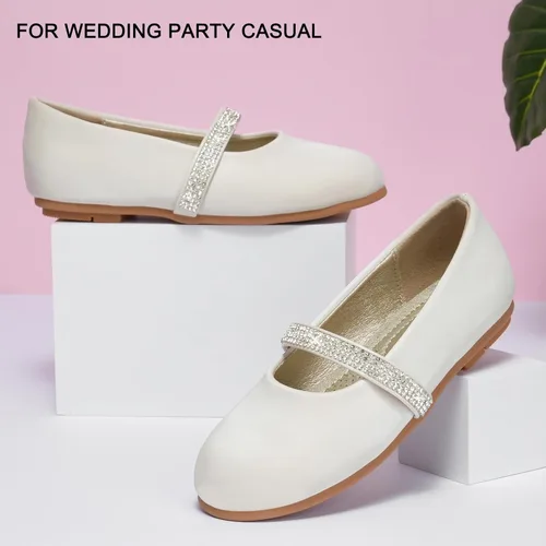 Vista 5 de Zapatos de vestir para niñas con flores, zapatos de princesa Mary Jane, zapatos de ballet para niños pequeños y grandes, zapatos elegantes