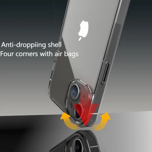 Vista 2 de Funda para iPhone 15 Plus, vidrio templado, anti amarillo, protección completa de grado militar, transparente, delgada, a prueba de golpes