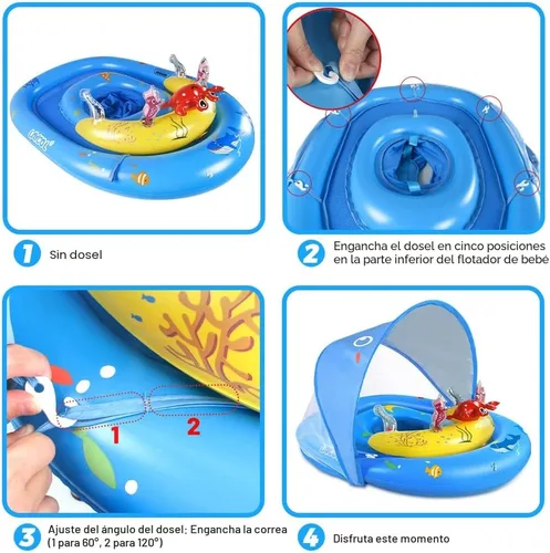 Vista 7 de LAYCOL Baby Pool Float with Canopy UPF50+, 120°Adjustable Sun Protection and Anti-Tip Safety Seat, Inflatable Toddler Floaties Infant Pool Float