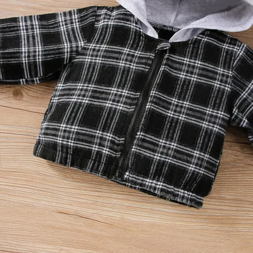 Vista 6 de Sudadera con capucha para niños y niñas, sudadera con capucha de retazos, chaqueta de manga larga, botones y cremallera