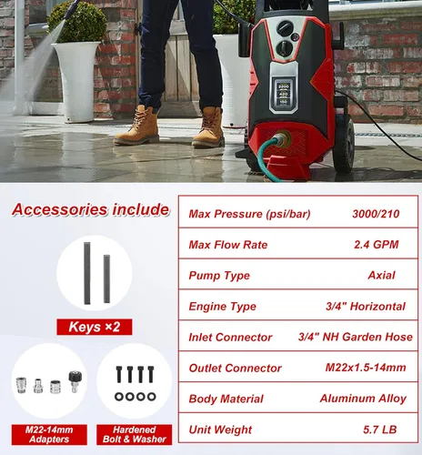 Vista 6 de M MINGLE Bomba de lavado a presión horizontal de eje de 3/4 pulgadas - Bomba de lavadora eléctrica de 3000 PSI - Compatible con Troybilt, Simpson