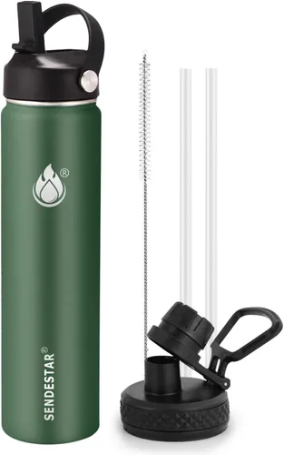 Vista 71 de SENDESTAR Botella de agua aislada de 24 onzas, boca ancha, botella de agua de 24 onzas con tapa con popote, tapa de boquilla, acero inoxidable