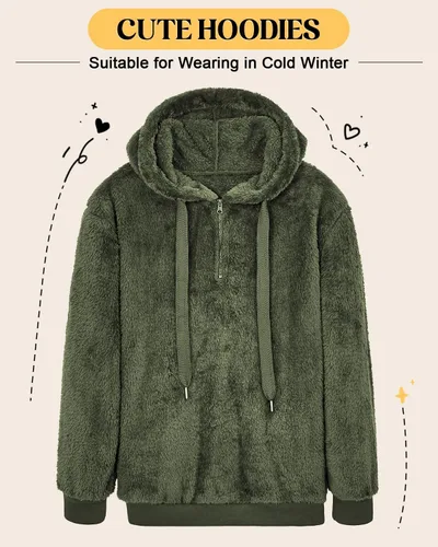 Vista 49 de Century Star Sudadera deportiva mullida de vellón con capucha para mujer de talla extragrande con bolsillos