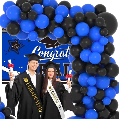 Vista 4 de Kit de arco de guirnalda de globos negros y azules, 122 globos azul real y negro para niños y hombres, cumpleaños, boda, videojuegos, aniversario