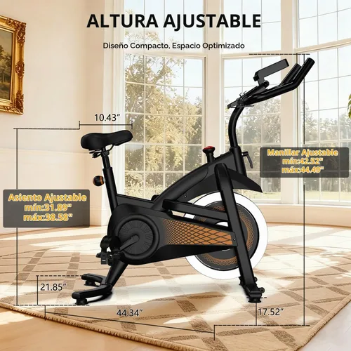 Vista 6 de Bicicleta estática para interiores con Bluetooth, bicicleta de ciclismo para gimnasio en casa, capacidad de peso de 300 libras, asiento 2-Naranja