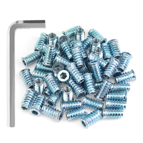 Vista 12 de Insertos roscados de 1/4-20, insertos de madera, insertos roscados de acero para tornillo de muebles de madera, kit de 145 piezas de insertos