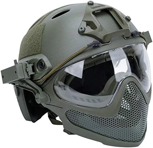 Vista 12 de PJ - Casco táctico rápido, casco protector de piloto, casco de paintball Airsoft con máscara extraíble y gafas