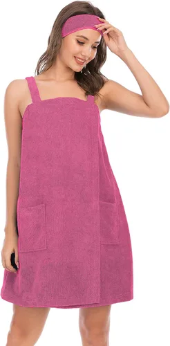 Vista 52 de Veseacky Toalla de baño para mujer con bolsillo, bata de spa ajustable y diadema facial