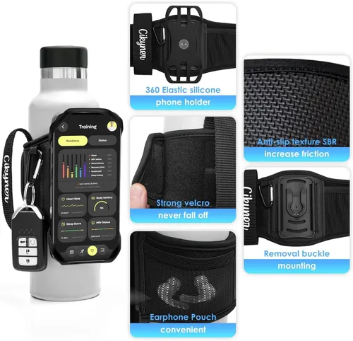 Vista 4 de Cikyner Correa para botella de agua, soporte para botella de agua para teléfono celular, giratorio de 360°, bolsa para botella de agua extraíble