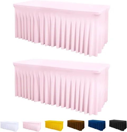 Vista 10 de Mantel de una pieza y falda para mesas rectangulares, mantel ajustable de elastano de 6 pies con falda de volantes para bodas, banquetes, baby Negro