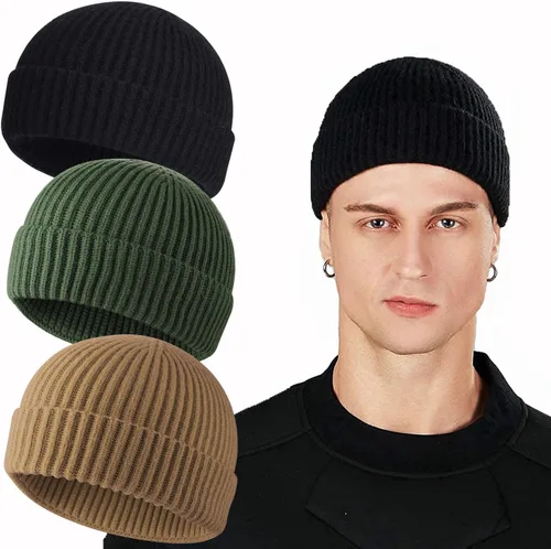 Vista 26 de ROYBENS Swag Wool Knit Cuff Short Fisherman Beanie for Men Women Winter Hat 1 albaricoque