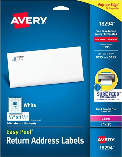 Vista 10 de Avery Etiquetas de dirección de devolución imprimibles, tecnología Sure Feed, 2/3 x 1-3/4 pulgadas, blancas, compatibles con láser y inyección