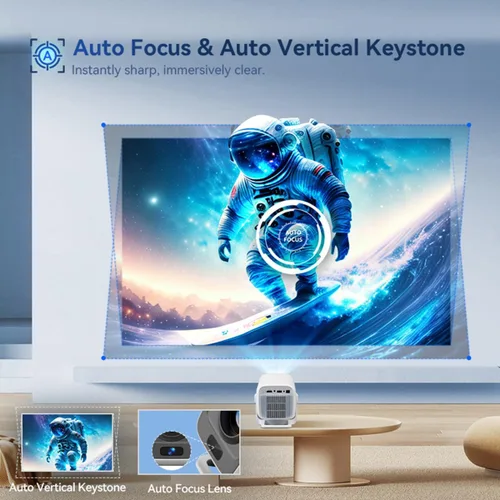 Vista 8 de Mini proyector con wifi y bluetooth pequeño, compatible con proyector portátil 4K 1080P Android 11,200 lúmenes ANSI, rotación de 180°, corrección
