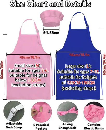 Vista 4 de Delantal personalizado para niños con bolsillo para nombre, sombrero de chef personalizado y delantal para cocina, cocina, hornear, pintura