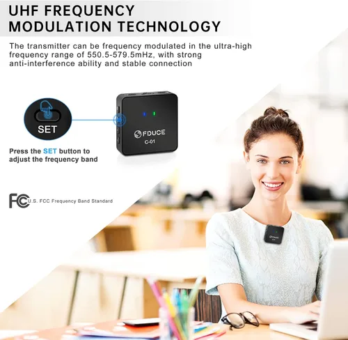 Vista 3 de FDUCE UHF - Sistema de micrófono inalámbrico Lavalier para teléfono y cámara, mini micrófono de condensador portátil con clip, micrófono de solapa