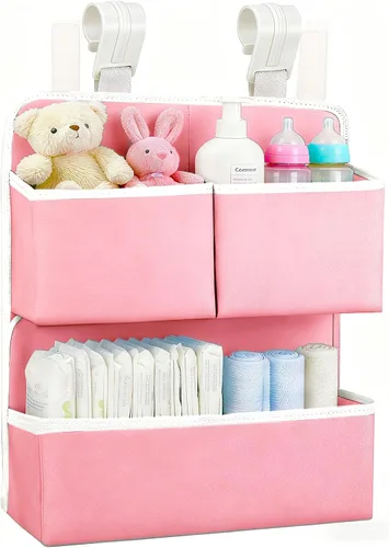 Vista 10 de Organizador de pañales colgante para moisés, cuna, corral de juegos y corrales, capacidad para más de 80 pañales, accesorios de fijación para Gris