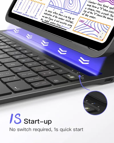 Vista 3 de Inateck Funda para iPad de 10ª/11ª generación con teclado, teclado ultraligero con soporte para bolígrafo para iPad de 11ª